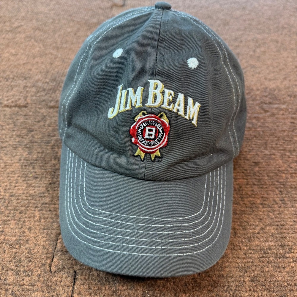 Jim Beam Bourbon Whiskey Baseball Cap Gray Embroidered Logo Adjustable Dad Hat